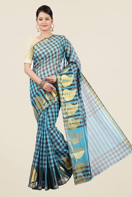Jashn Turquoise & Black Checks Saree Jashn Turquoise & Black Checks Saree