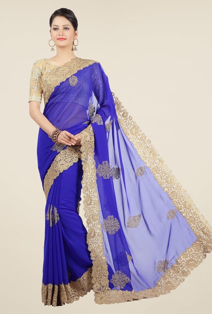 Jashn Royal Blue & Beige Embroidered Georgette Saree Jashn Royal Blue & Beige Embroidered Georgette Saree