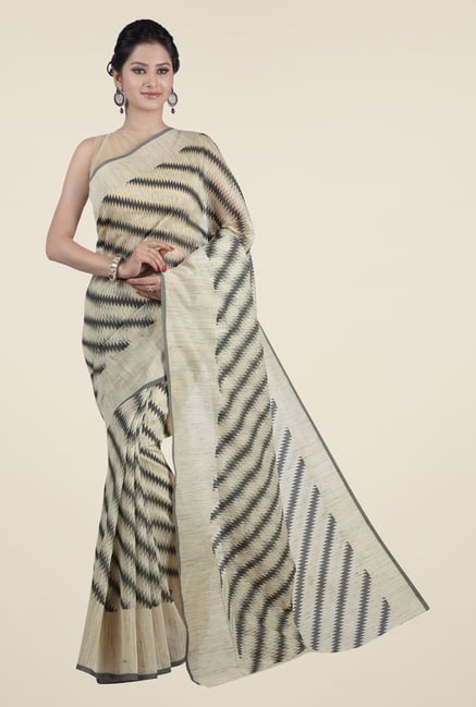 Jashn Beige & Black Geometric Print Saree Jashn Beige & Black Geometric Print Saree