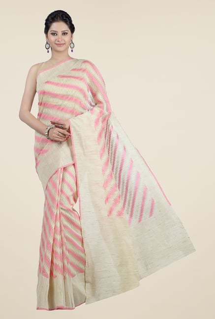 Jashn Beige & Pink Geometric Print Saree Jashn Beige & Pink Geometric Print Saree