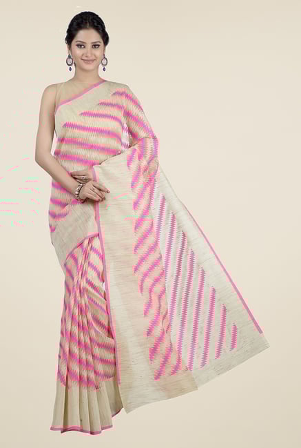Jashn Beige & Dark Pink Geometric Print Saree Jashn Beige & Dark Pink Geometric Print Saree