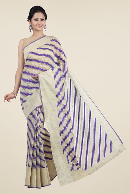Jashn Beige & Violet Geometric Print Saree Jashn Beige & Violet Geometric Print Saree