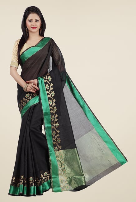 Jashn Black & Green Floral Print Saree Jashn Black & Green Floral Print Saree