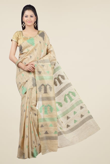 Jashn Beige & Green Geometric Print Saree Jashn Beige & Green Geometric Print Saree