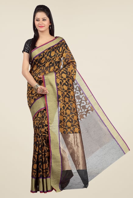 Jashn Black & Mustard Floral Print Saree Jashn Black & Mustard Floral Print Saree