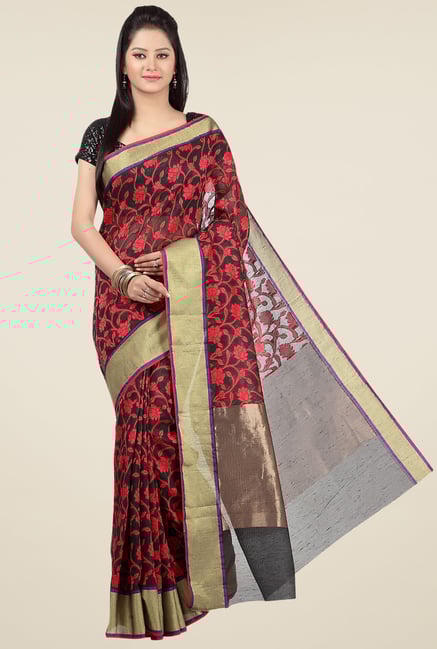 Jashn Black & Red Floral Print Saree Jashn Black & Red Floral Print Saree