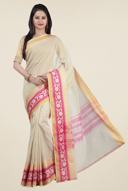 Jashn Beige & Pink Striped Saree Jashn Beige & Pink Striped Saree