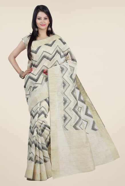 Jashn Beige & Grey Geometric Print Saree Jashn Beige & Grey Geometric Print Saree
