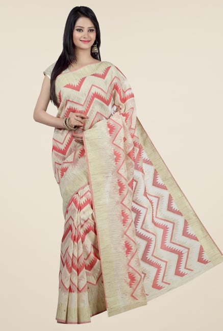 Jashn Beige & Red Geometric Print Saree Jashn Beige & Red Geometric Print Saree