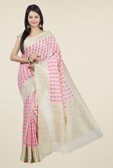 Jashn Beige & Dark Pink Printed Saree Jashn Beige & Dark Pink Printed Saree