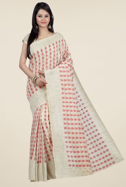 Jashn Beige & Red Printed Saree Jashn Beige & Red Printed Saree