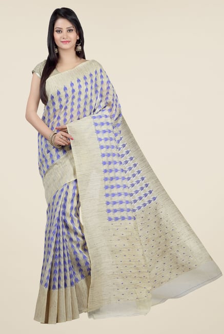 Jashn Beige & Blue Printed Saree Jashn Beige & Blue Printed Saree