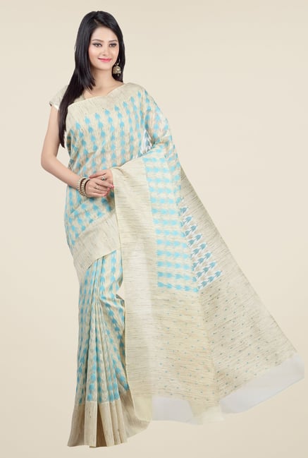 Jashn Beige & Turquoise Printed Saree Jashn Beige & Turquoise Printed Saree