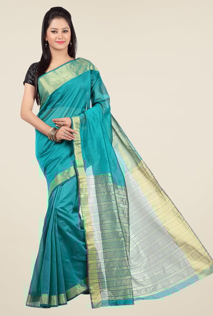 Jashn Teal Solid Saree Jashn Teal Solid Saree