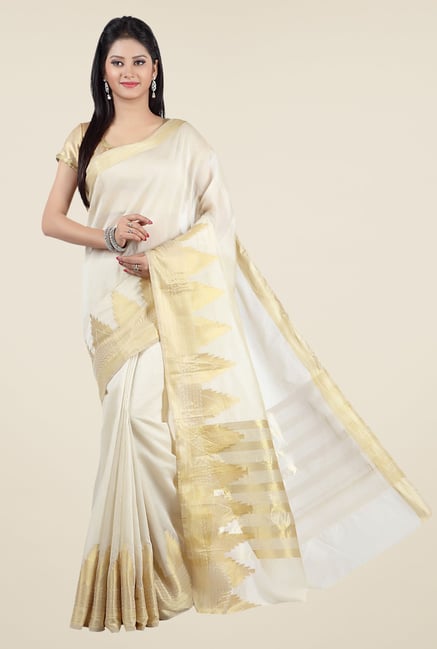 Jashn Cream Solid Saree Jashn Cream Solid Saree