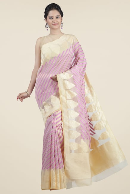 Jashn Beige & Lavender Striped Saree Jashn Beige & Lavender Striped Saree