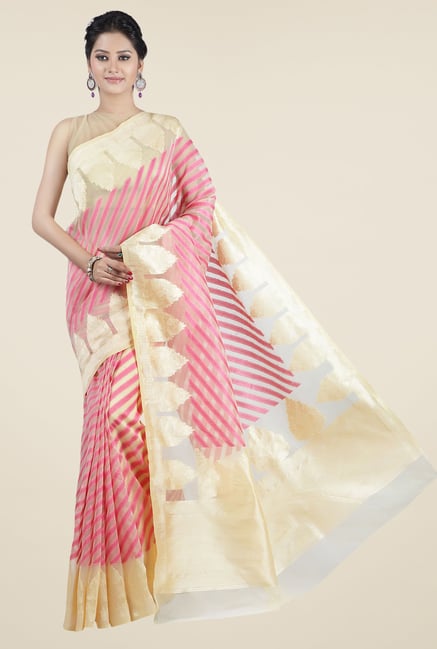Jashn Beige & Pink Striped Saree Jashn Beige & Pink Striped Saree