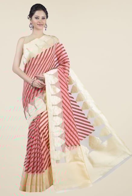 Jashn Beige & Red Striped Saree Jashn Beige & Red Striped Saree