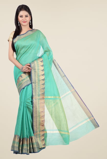 Jashn Teal Paisley Print Saree Jashn Teal Paisley Print Saree