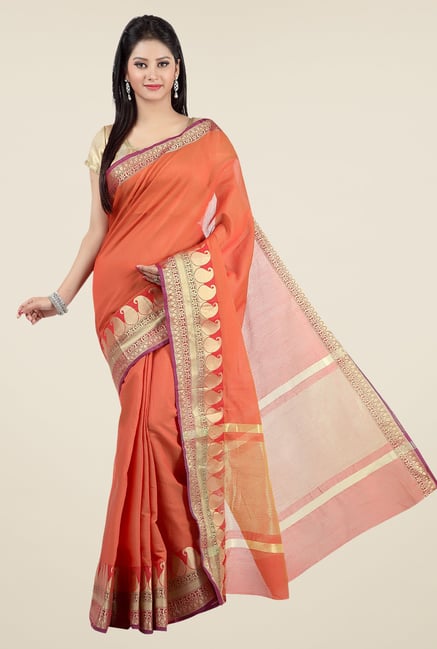 Jashn Orange Paisley Print Saree Jashn Orange Paisley Print Saree