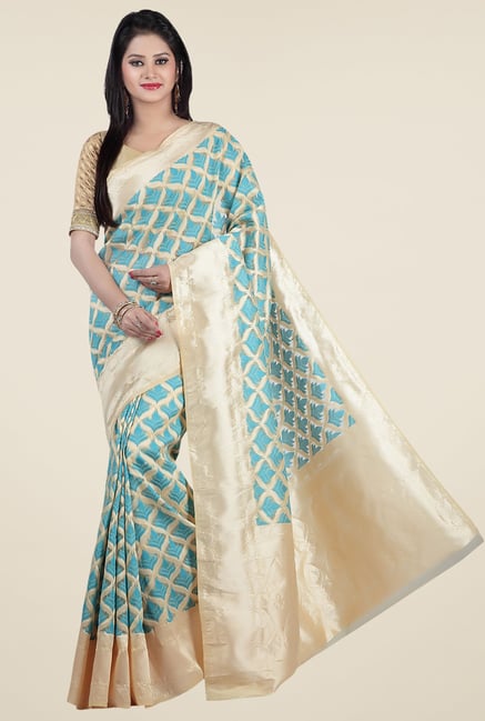 Jashn Turquoise & Beige Printed Saree Jashn Turquoise & Beige Printed Saree