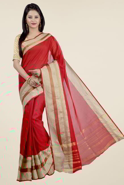 Jashn Red Solid Saree Jashn Red Solid Saree