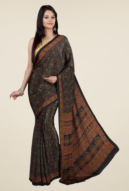 Jashn Black Floral Print Saree Jashn Black Floral Print Saree