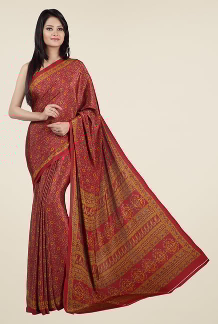 Jashn Maroon Floral Print Saree Jashn Maroon Floral Print Saree