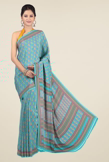 Jashn Turquoise Block Print Saree Jashn Turquoise Block Print Saree