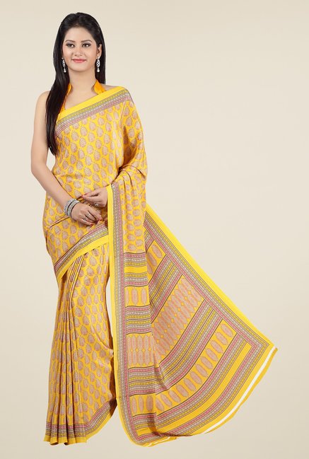 Jashn Yellow Block Print Saree Jashn Yellow Block Print Saree
