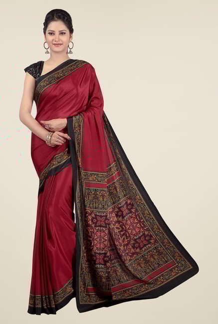Jashn Maroon Printed Saree Jashn Maroon Printed Saree