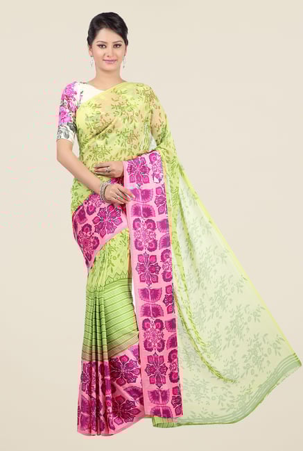 Jashn Green Floral Print Georgette Saree Jashn Green Floral Print Georgette Saree