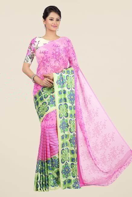 Jashn Pink Floral Print Georgette Saree Jashn Pink Floral Print Georgette Saree