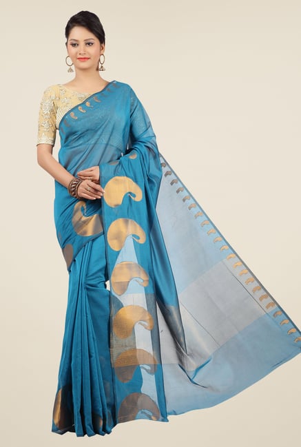 Jashn Teal Paisley Print Saree Jashn Teal Paisley Print Saree
