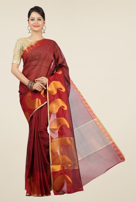 Jashn Maroon Paisley Print Saree Jashn Maroon Paisley Print Saree