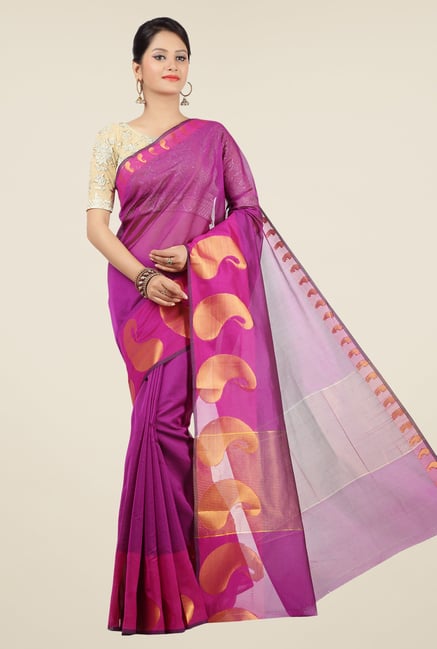 Jashn Purple Paisley Print Saree Jashn Purple Paisley Print Saree
