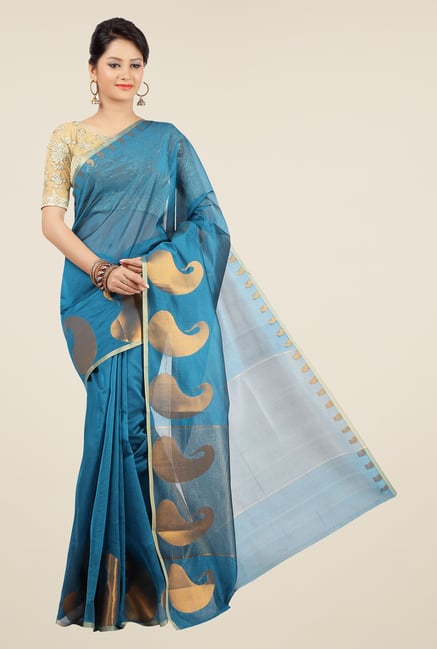 Jashn Teal Paisley Print Saree Jashn Teal Paisley Print Saree