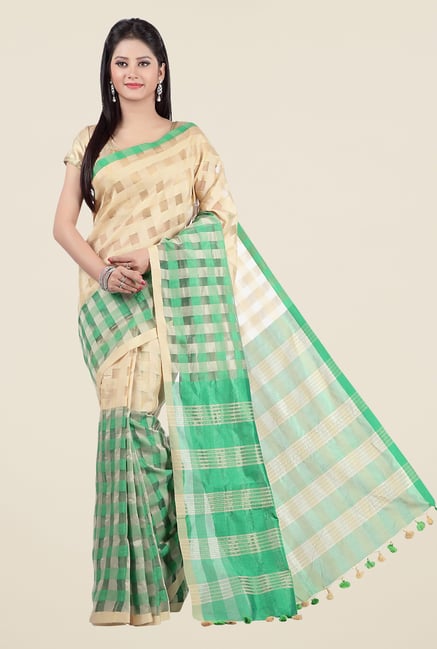 Jashn Beige & Green Checks Saree Jashn Beige & Green Checks Saree