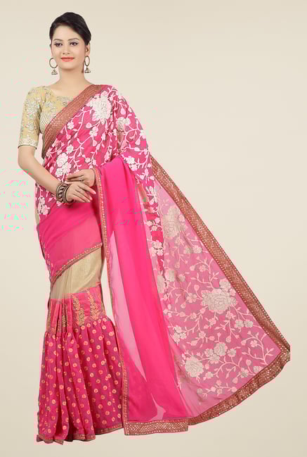 Jashn Pink & Beige Embroidered Georgette Saree Jashn Pink & Beige Embroidered Georgette Saree