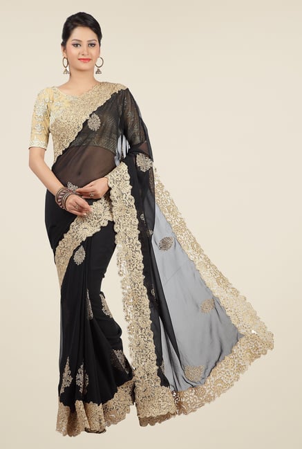 Jashn Black & Beige Embroidered Georgette Saree Jashn Black & Beige Embroidered Georgette Saree