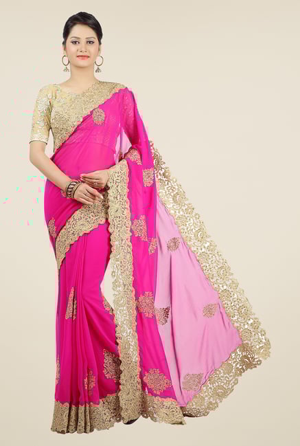 Jashn Pink & Beige Embroidered Georgette Saree Jashn Pink & Beige Embroidered Georgette Saree