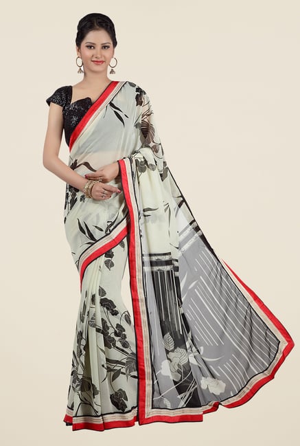 Jashn Beige Floral Print Chiffon Saree Jashn Beige Floral Print Chiffon Saree