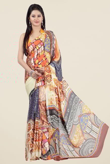 Jashn Multicolor Printed Satin Crepe Saree Jashn Multicolor Printed Satin Crepe Saree