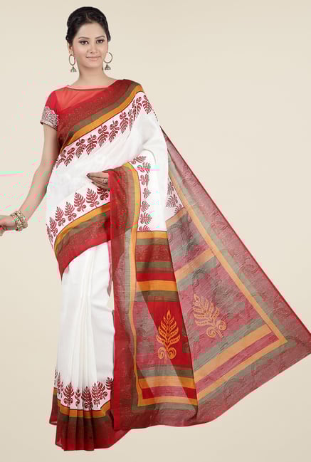Jashn White and Red Printed Jacquard Saree Jashn White and Red Printed Jacquard Saree