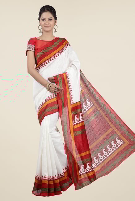 Jashn White and Red Printed Jacquard Saree Jashn White and Red Printed Jacquard Saree