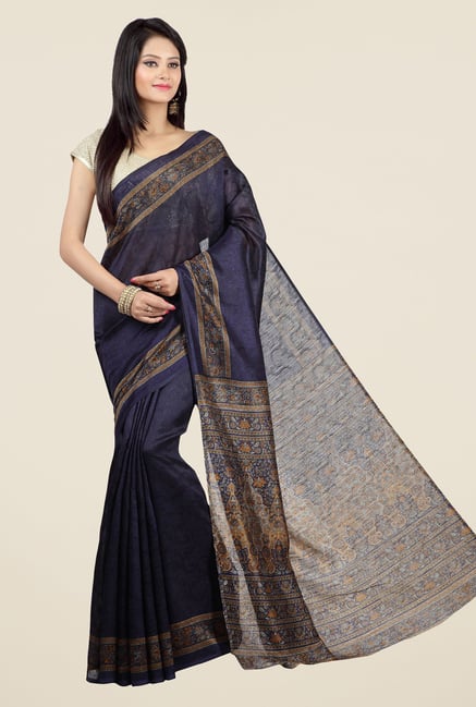 Jashn Navy Self Printed Jacquard Saree Jashn Navy Self Printed Jacquard Saree