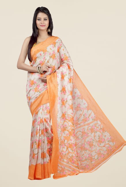 Jashn Beige and Peach Floral Print Jacquard Saree Jashn Beige and Peach Floral Print Jacquard Saree