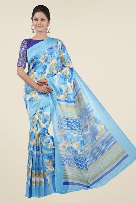 Jashn Blue Floral Print Jacquard Saree Jashn Blue Floral Print Jacquard Saree