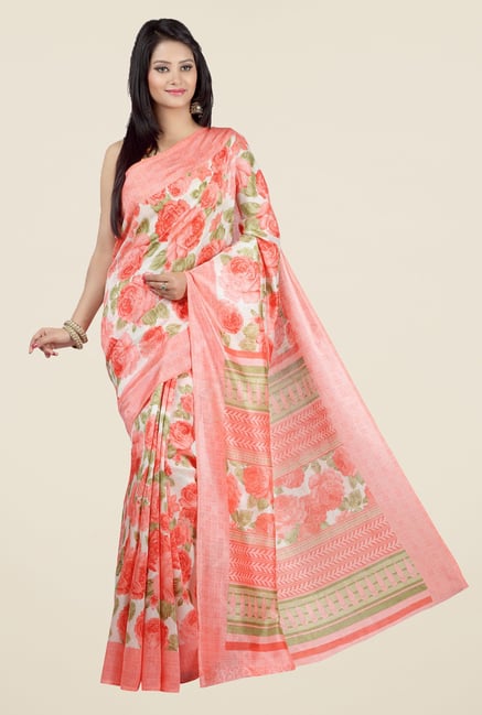 Jashn Peach Floral Print Jacquard Saree Jashn Peach Floral Print Jacquard Saree