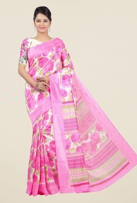 Jashn Pink Floral Print Jacquard Saree Jashn Pink Floral Print Jacquard Saree